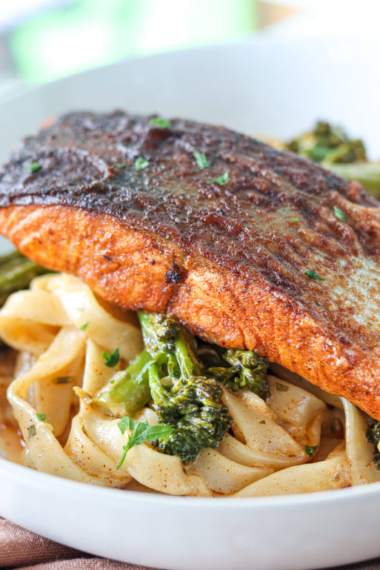 Cajun Salmon Fettuccine in a Creamy Alfredo Sauce - Chilli & Life